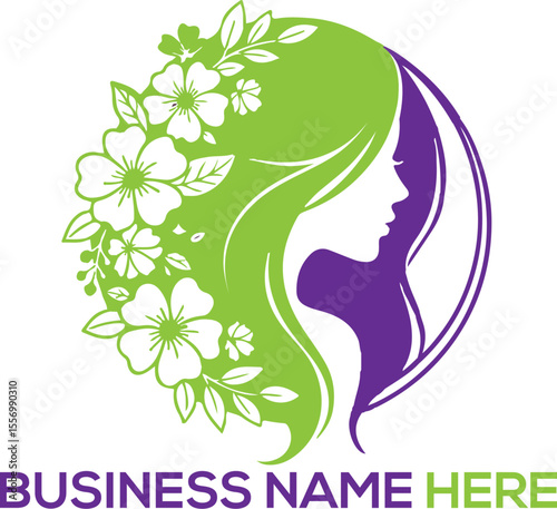Natural beauty woman long hair Elegant artistic Lady Silhouette with Rose flower and Leaf Design minimalist Vector Illustration eco friendly beauty Women beauty salon spa hair minimalist logo design