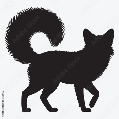 Silhouette of a furry animal with a bushy tail walking