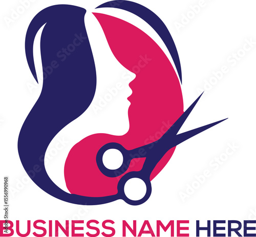 Face of pretty woman silhouette logo. Cosmetic beauty  scissor salon company logo