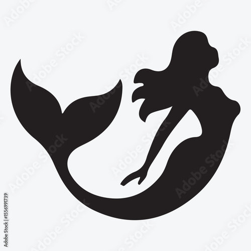 Silhouette of a mermaid with flowing hair and tail art