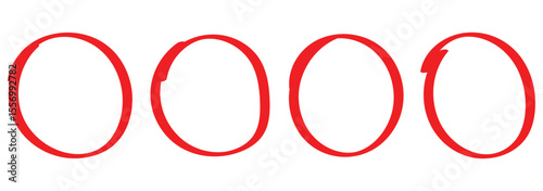 Red circle, pen draw. Highlight hand drawing different circles isolated on background. Bright red scribble ovals and bubbles to circle .  Hand drawn circle line. Doodle element .