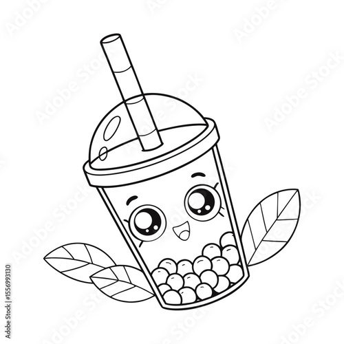 Kawaii Bubble Tea Coloring Page