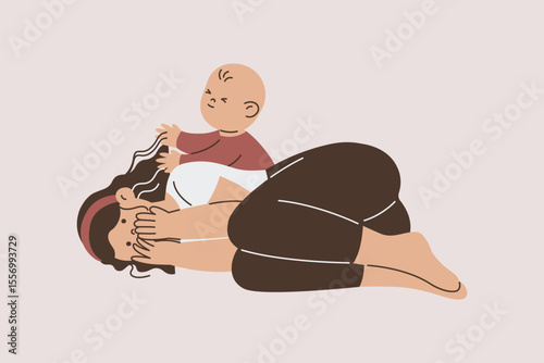 Illustration of Mother and Child Lying Down