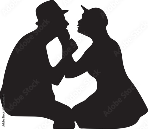 Romantic couple embracing in a tender silhouette moment