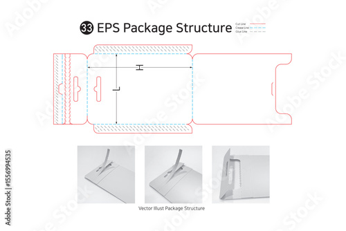 P1_33. Easy cut hanger type folder bag. package Dieline. It is used in Easy Open packaging, cell phone protective film, and thin product packaging. Easy cut hanger type folder bag. 
