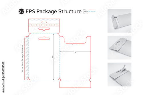 P1_32. It is used in Easy Open packaging, cell phone protective film, and thin product packaging. Easy cut hanger type folder bag. package Dieline. 