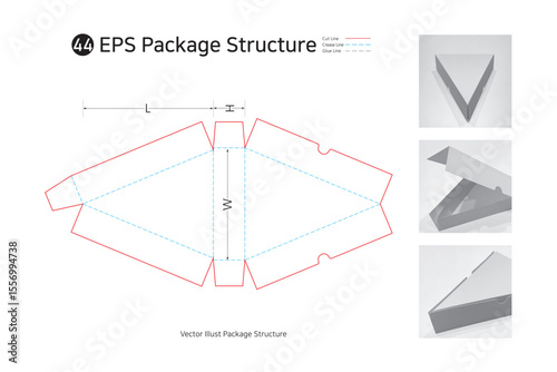 P1_44. It can be used as an assembly box for sliced pizza, clothing, and gift wrapping. package Dieline. Box structure.  
