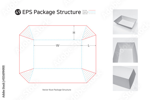 P1_49. It is a trapezoidal tray with four sides attached and can be used as a multipurpose paper plate. package Dieline. Box structure. 