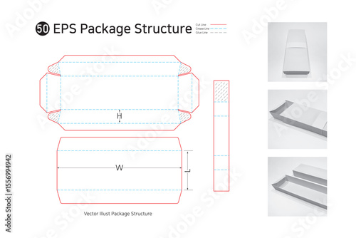 P1_50. It is a covered four-sided adhesive trapezoidal box that can be used as a lunch box, gimbap, grocery, and gift box. package Dieline. Box structure.