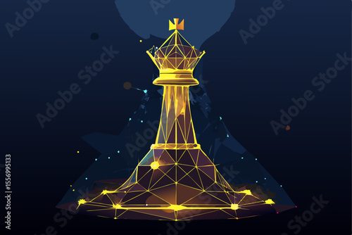 vector illustration of a magic lamp Futuristic Wireframe Chess King Vector – Low Poly Leadership Symbol