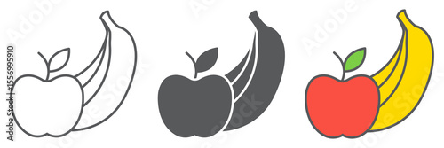 Fruits icon collection, apple and banana, fruits sign vector set graphics, editable stroke linear icon, eps 10