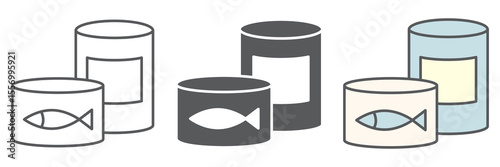 Canned food icon collection, tin can and container, canned fish sign vector set graphics, editable stroke linear icon, eps 10