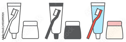 Toiletries icon collection, toothbrush and toothpaste, toiletries sign vector set graphics, editable stroke linear icon, eps 10