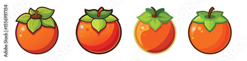 Fuyu Persimmon Flat Style Exotic Fruit Vector Illustration