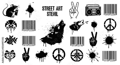 Street art stencils with graphic symbols, and vector.