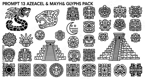 Mayan Glyphs Aztec symbols set Vector.