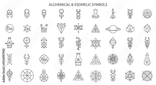Alchemy Symbols Esoteric Icons Vector.