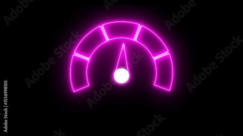 Digital symbols at the speedometer. Car mileage, measuring kilometers. Circle speed control. Animation of glowing neon Electric Car Speedometer icon
