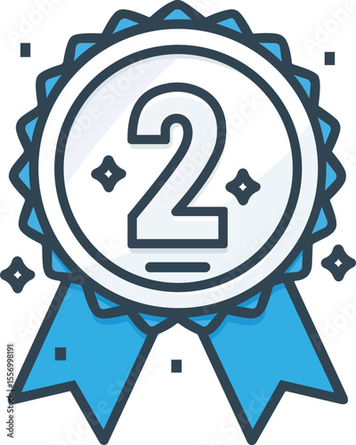 Second Place Silver Medal Vector with Blue Ribbon and Star Accents