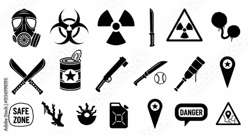 Apocalypse survival vector set Black and White.