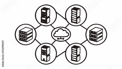 Illustration of a cloud network connected to multiple servers in a distributed system setup diagram created with generated ai