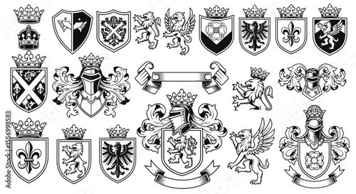 Heraldic Crests Set Vector Vintage Ornament Design.