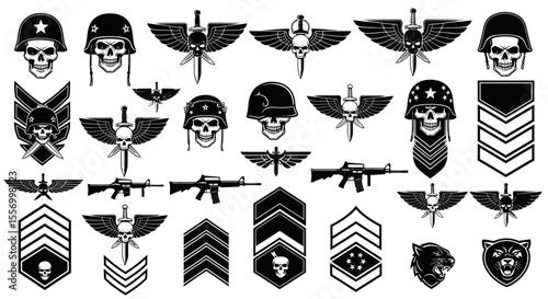 Military Skull Vector Graphic with Insignia Set.
