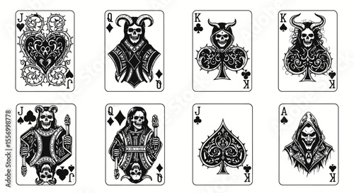 Gothic Skull Playing Cards Vector Deck.