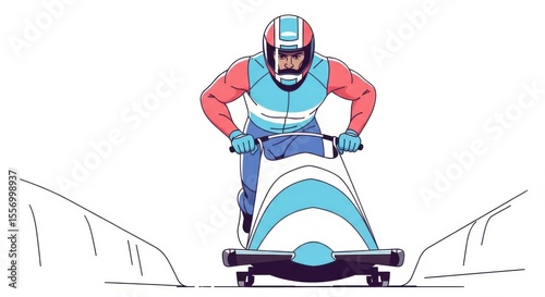 bobsled athlete in action, blue and red clip art preview