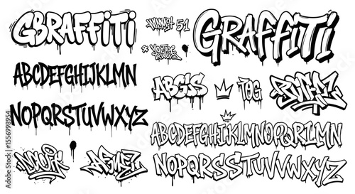 Graffiti Font Set Tag Style Vector.