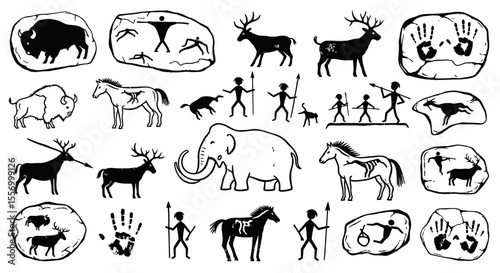Cave Paintings Ancient rock art symbols.