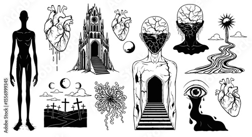 Surreal Tattoo Art Gothic illustration.