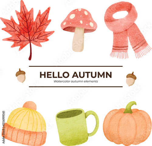 A Various of Watercolor Hello Autumn 