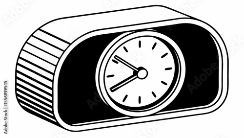 Illustration of a retro alarm clock with a rounded rectangular case and a simple clock face design created with generated ai
