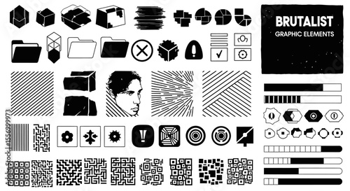 Brutalist Graphic Elements Set Vector.