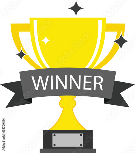Gold Trophy with Winner Ribbon – Achievement Vector Illustration