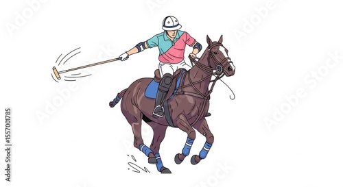 Polo Player Riding Horse Swinging Mallet