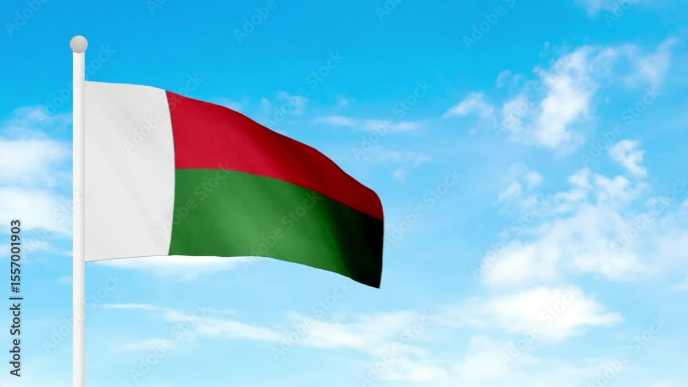 MADAGASCAR flag. MADAGASCAR flag video. Flag of MADAGASCAR Waving in the wind, video, mp4, waving in the Sky, Green screen flag, national flag of the country.
