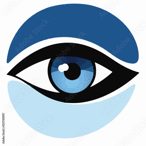 A vector graphic featuring a stylized eye with a blue iris and pupil, centered within a two-tone blue circular shape, suggesting vision or insight.