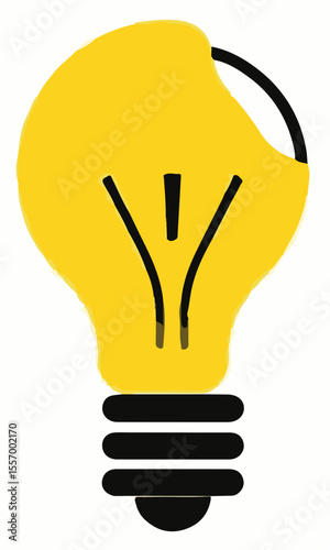 A vibrant yellow light bulb vector illustration, featuring a stylized filament and base, symbolizing ideas, innovation, energy, or brightness.