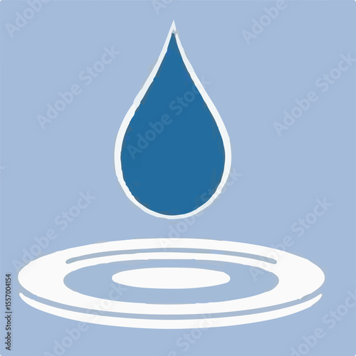 
A simple vector icon depicting a bold blue water droplet suspended above white ripples, all against a serene light blue background, symbolizing purity or hydration.