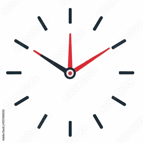 A crisp, minimalist vector icon of a clock face with dark gray hour markers, red minute and second hands, and a black hour hand, set on a white background.