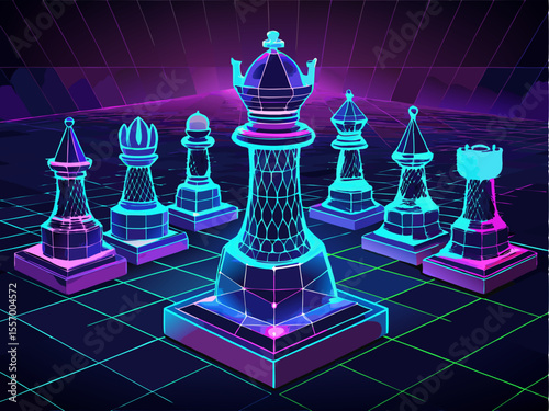 black chess king Complete Wireframe Chess Set Vector – Low Poly Digital Strategy Board