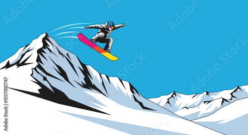 Extreme Snowboarding Jump – Aerial Winter Sports Action Vector