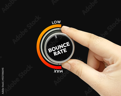 Low bounce rate on the website and app concept with knob turned by hand, backdrop