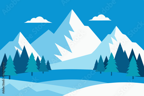 Serene Winter Mountain Landscape Majestic Peaks and Snowy Pines