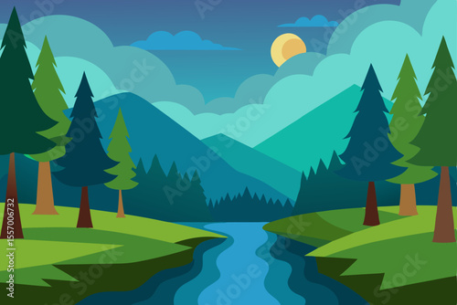 Serene Night in the Mountains A Peaceful River Flows Through the Valley