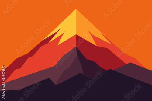 Majestic Mountain Peak A Fiery Sunset Landscape Illustration