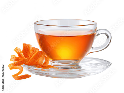 Glass Cup of Tea with Orange Peel Twist
