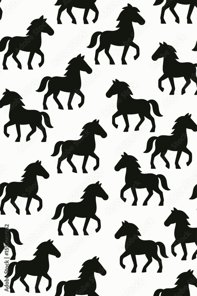 Fototapeta premium Black horses pattern elegantly on white
